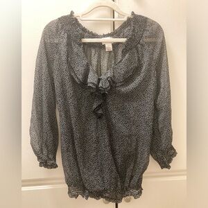 Motherhood Maternity PolkaSheer BlackTop Blouse Women 3/4 Balloon Sleeve Size S